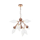 Lámpara de araña de metal vintage: lámpara de techo prisma de 9 luces para comedor con pantallas de vidrio ámbar/transparente
